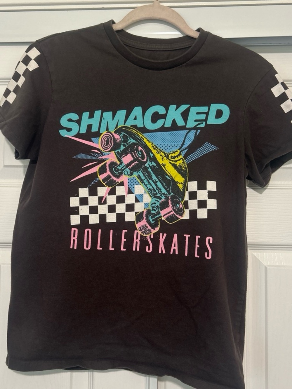 Shmacked Rollerskates Graphic Tee - Black with Teal & Pink